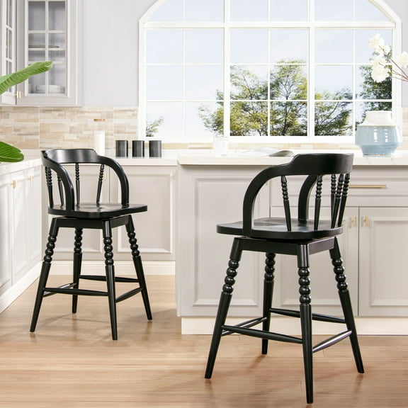 Jennifer Taylor Home Breda 25.5" Turned Bubble Spindle Low-Back Wood Counter Stool, Black