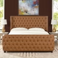 thumbnail image 1 of Jennifer Taylor Home Brooklyn Tufted Bed King Caramel Tan Brown Faux Leather, 1 of 13