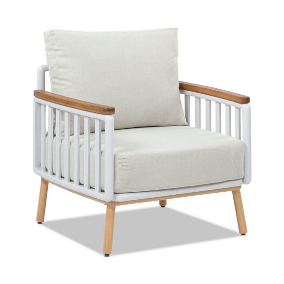 Jennifer Taylor Home Calarono 29" Teak & Aluminum Patio Accent Arm Chair Set of 2 Sand Dune Chenille