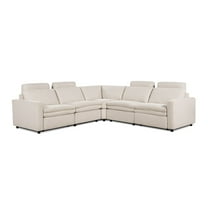 Jennifer Taylor Home Camden 113" Wall Hugger Performance Power Motion 5-Piece Modular Corner Sectional Sofa Heathered Cream Off-White Three-Proof C0 Fabric