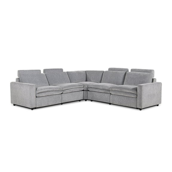 Jennifer Taylor Home Camden 113" Wall Hugger Performance Power Motion 5-Piece Modular Corner Sectional Sofa Misty Light Gray Three-Proof C0 Fabric
