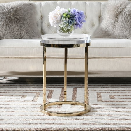 Jennifer Taylor Home Dendros Live Edge Mimic Round Side Table Gold & Acrylic