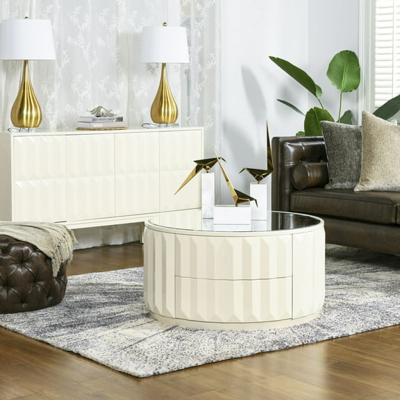 Jennifer Taylor Home Facino 35.5" Round Storage Coffee Table White Lacquer