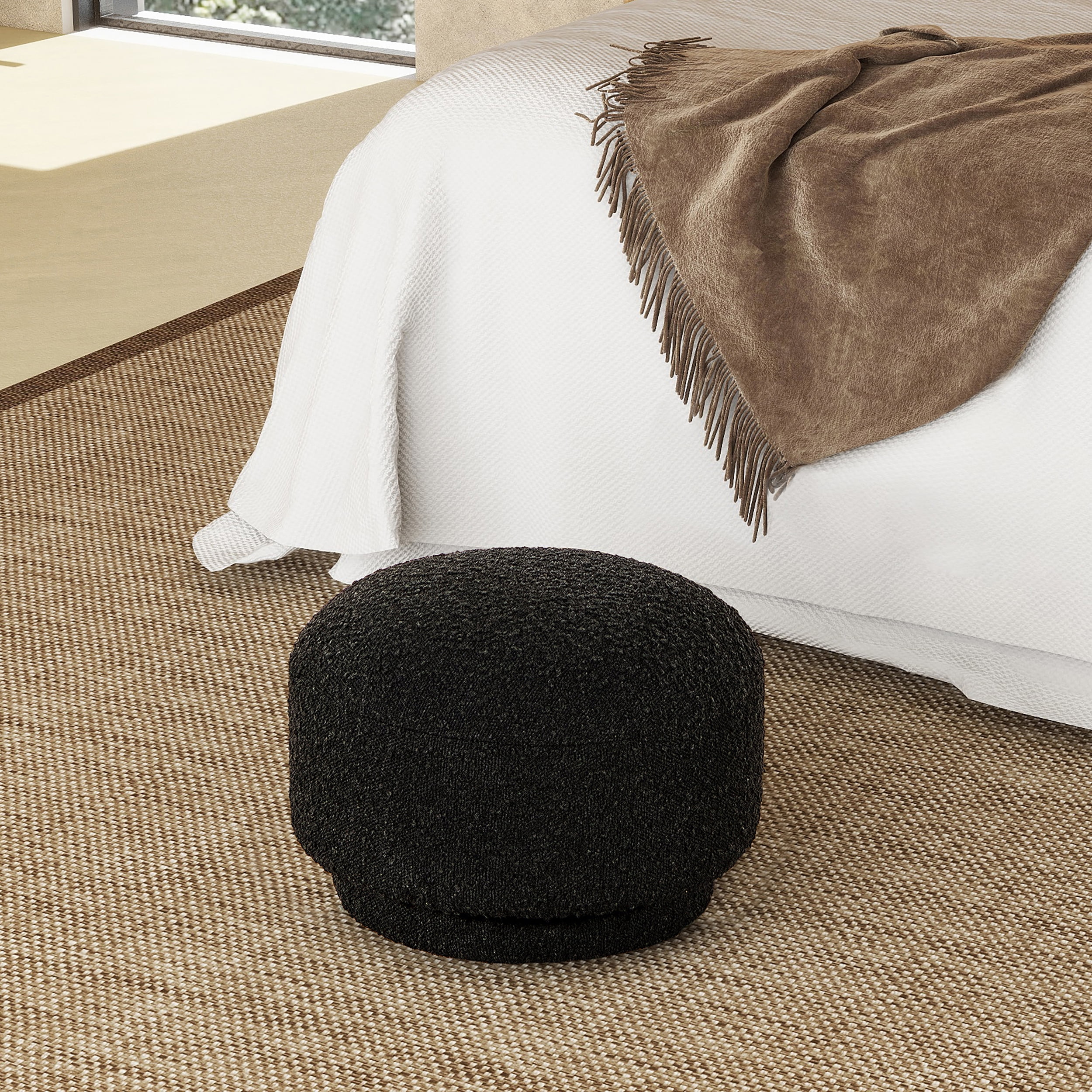Fuji 15" Ebony Black Boucle Mushroom Footstool Ottoman