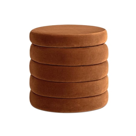 Fuji 19" Performance Velvet Oversized Round Storage Ottoman in Burnt Orange