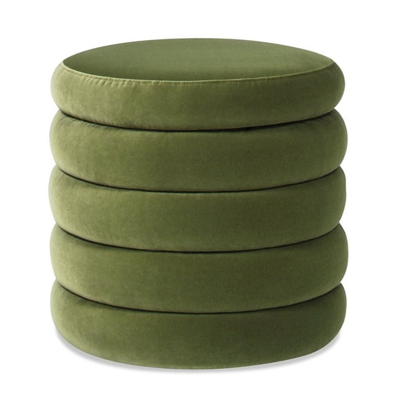Fuji 19" Performance Velvet Oversized Round Storage Ottoman in Olive Green