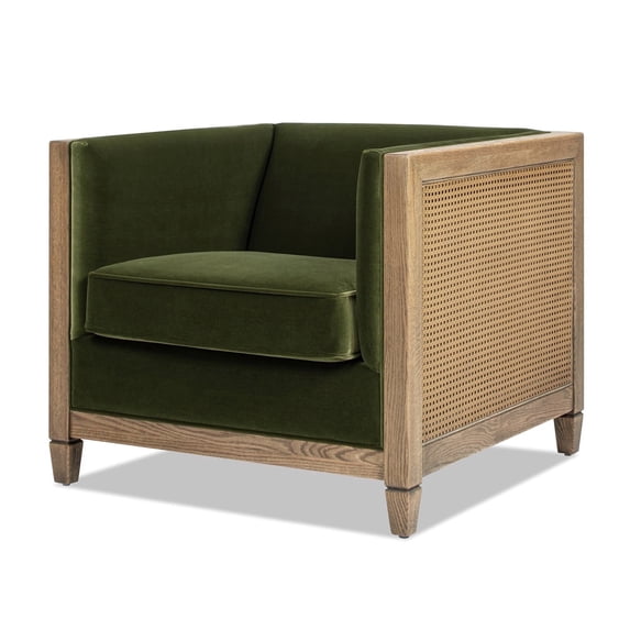 Jennifer Taylor Home Georgia 34" Cane Rattan Tuxedo Armchair, Olive Green Performance Velvet
