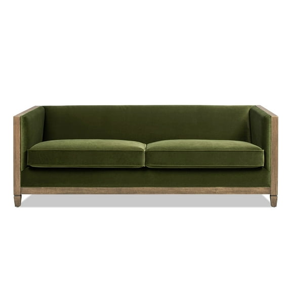 Jennifer Taylor Home Georgia 81" Cane Rattan Tuxedo Sofa, Olive Green Performance Velvet