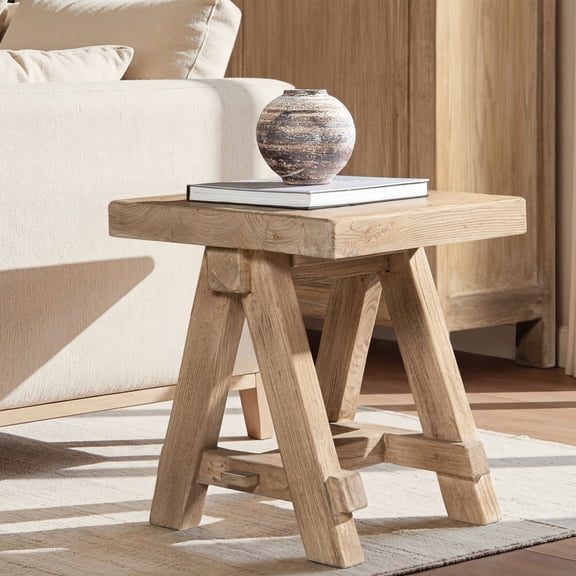 Jennifer Taylor Home Hawthorne 18" Square Side Table - Reclaimed Elm Wood, A-Frame, Natural Finish, Living Room & Bedroom