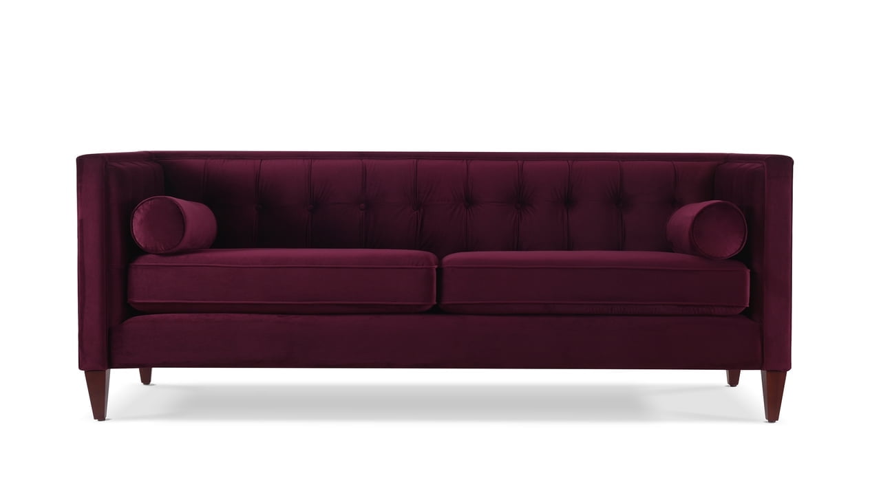Elegant Burgundy Velvet Tufted Chesterfield Sofa with Removable Cushions