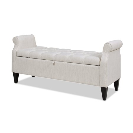 Jennifer Taylor Home Jacqueline Flip Top Roll Arm Storage Bench Natural White