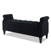 Jennifer Taylor Home Jacqueline Storage Bench Black Velvet Modern & Contemporary Wood, Velvet