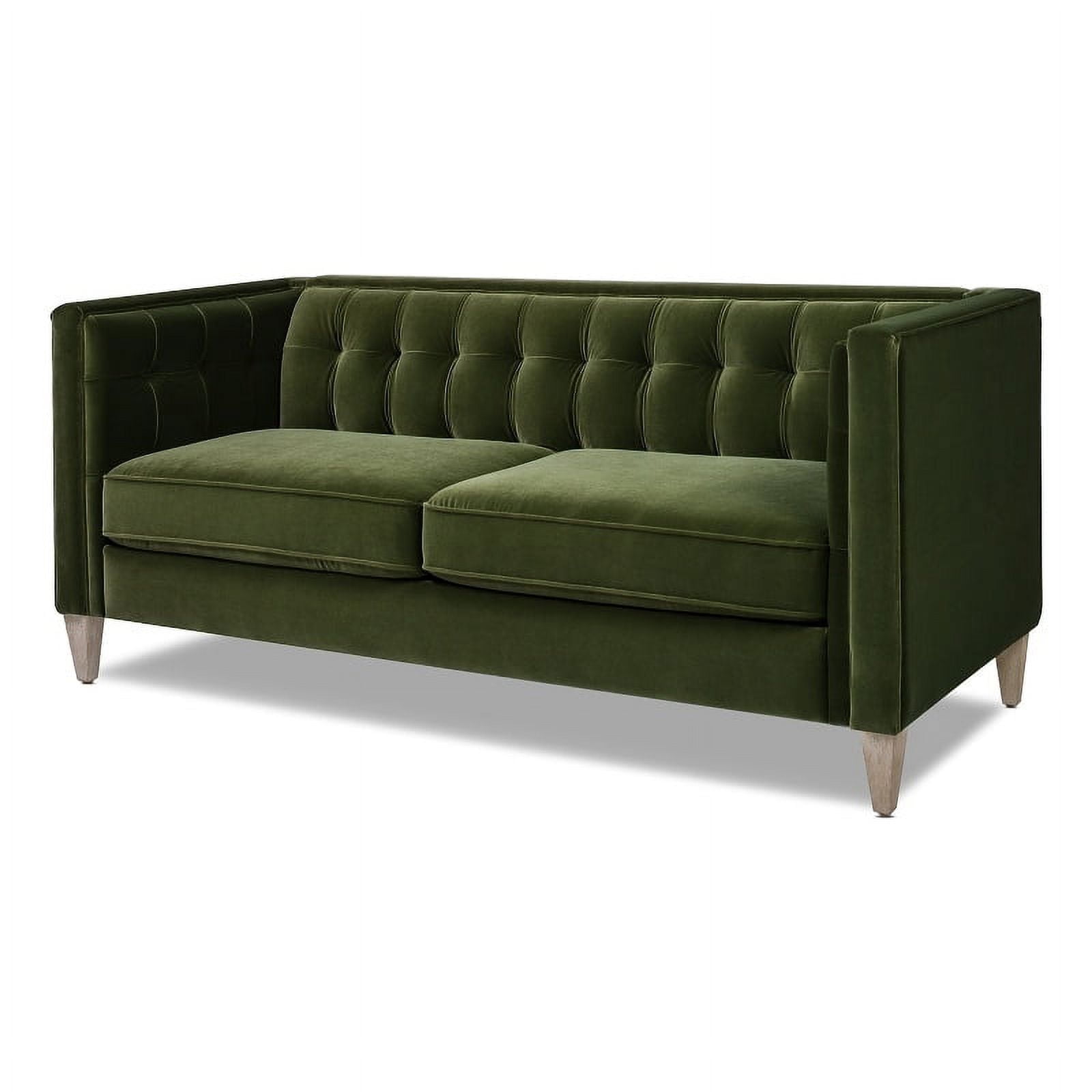 James 74" Olive Green Velvet Tuxedo Sofa with Wood Legs