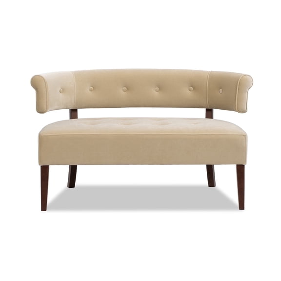 Jennifer Taylor Home Jared Roll Arm Tufted Bench Settee, Fawn Brown Performance Velvet