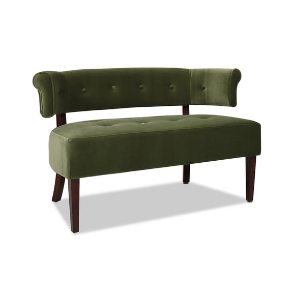 Jennifer Taylor Home Jared Roll Arm Tufted Bench Settee, Olive Green Velvet