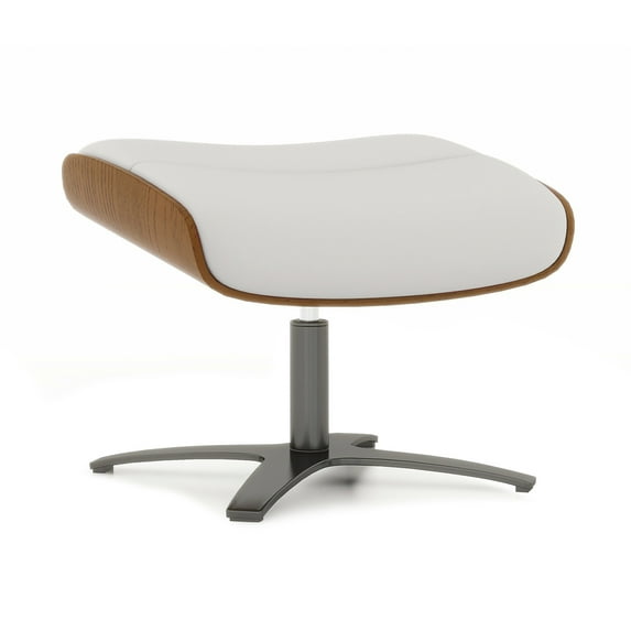 Jennifer Taylor Home Jovan 20.5" Mid-Century Modern Genuine Leather Footstool Ottoman, Porcelain White Leather