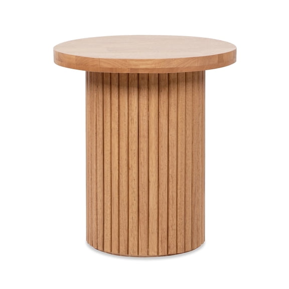 Jennifer Taylor Home Kenzie 19.5" Fluted Pillar Round Accent Side Table, Light Natural Brown Rubberwood