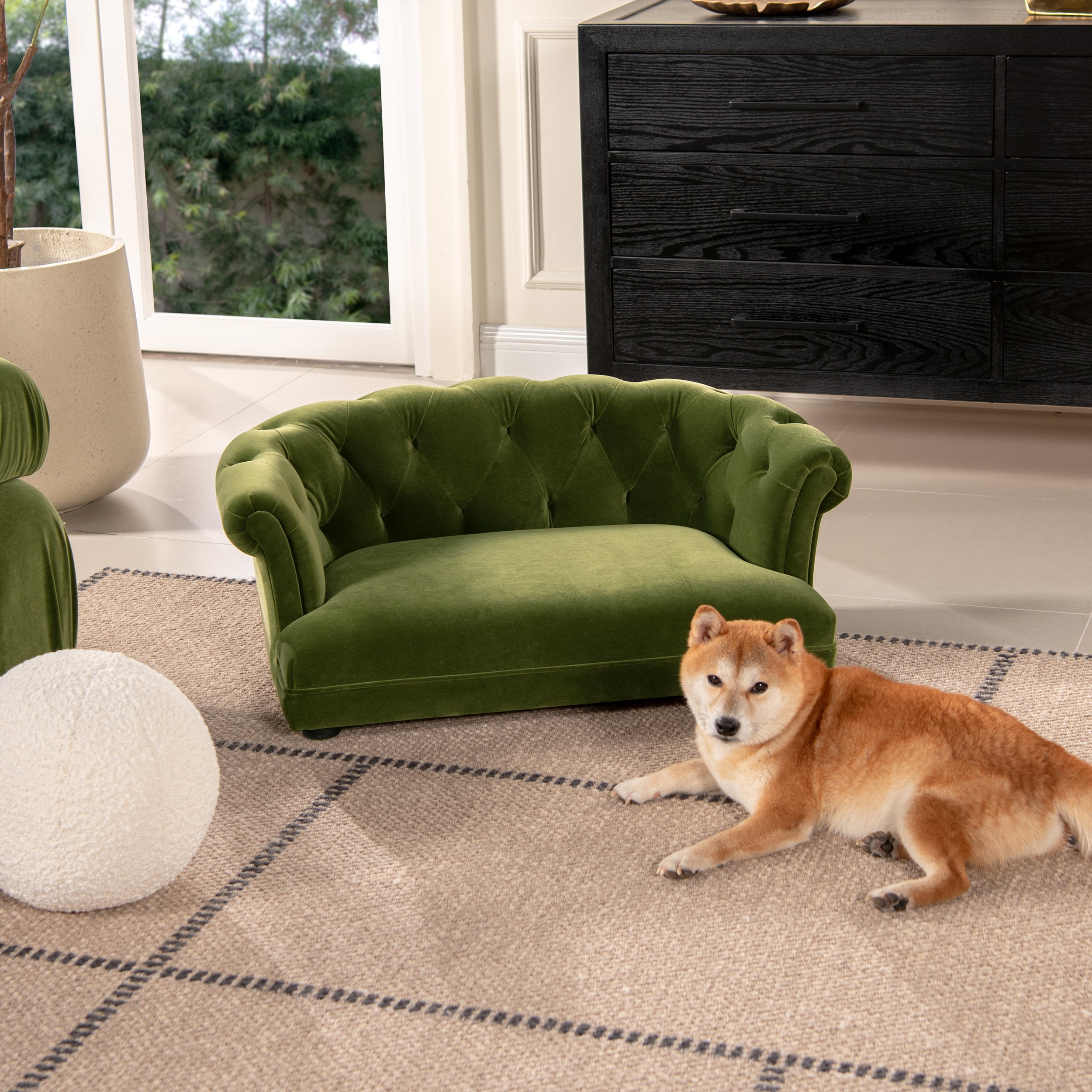 Kiki 36.5" Olive Green Velvet Chesterfield Pet Sofa Bed
