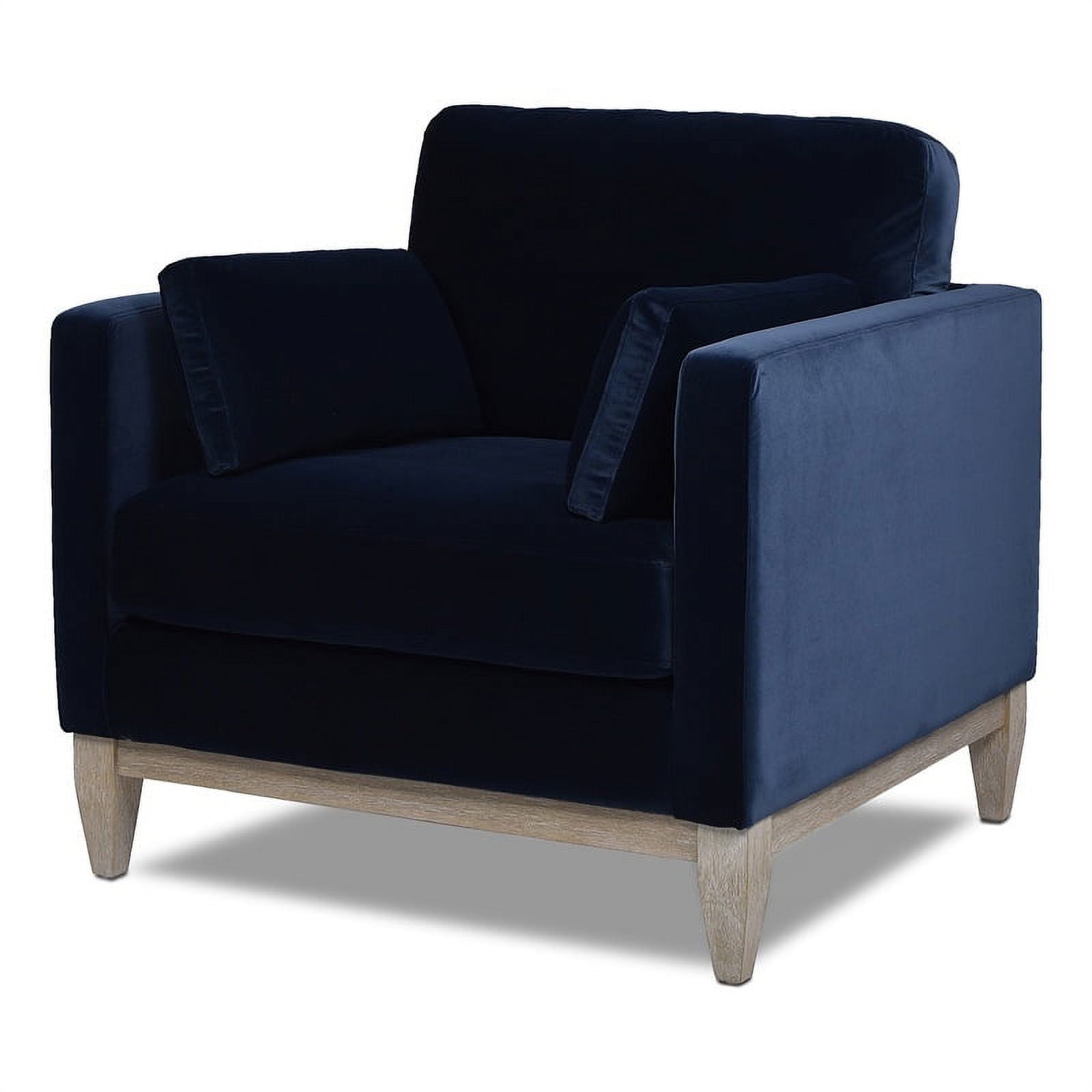 Knox Dark Navy Blue Velvet Armchair with Birch Legs