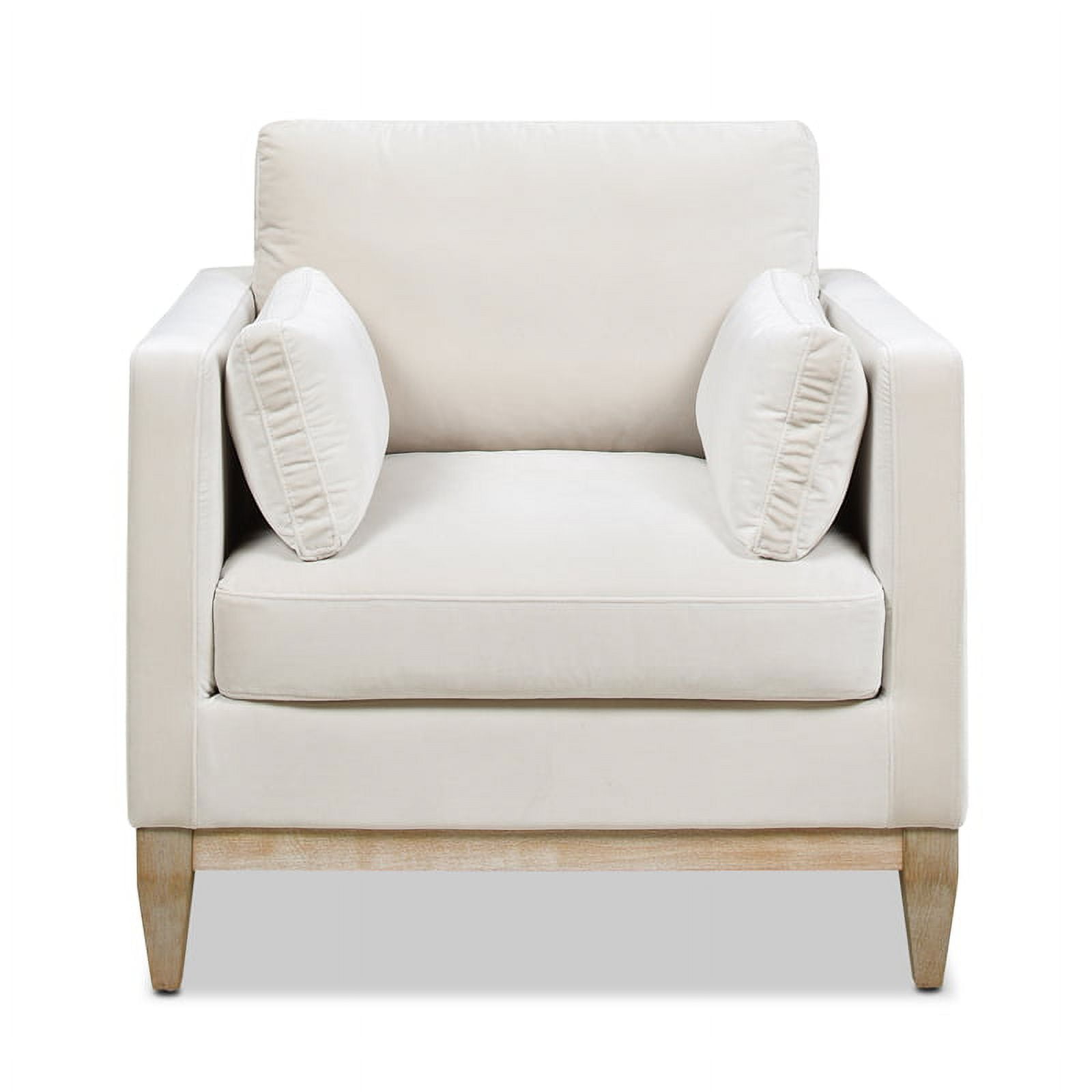 French Beige Velvet Luxe 36" Wood Base Armchair