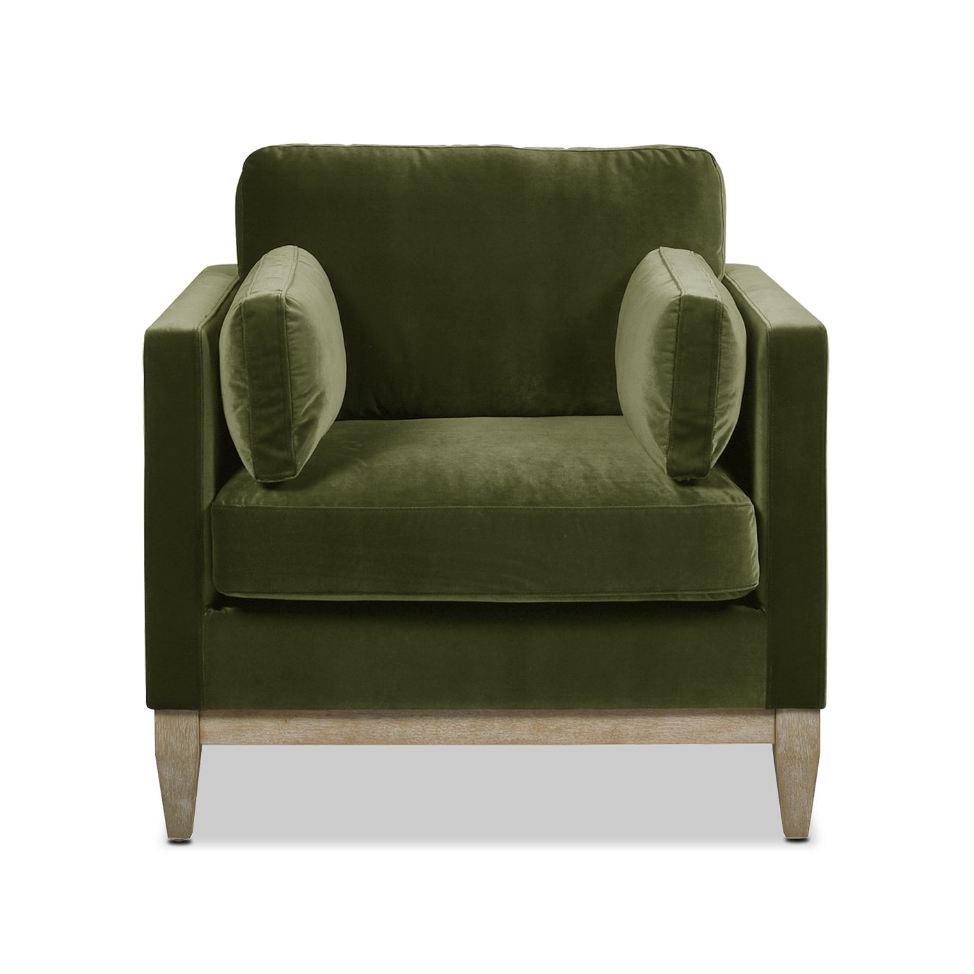 Olive Green Velvet Chaise with Wood Frame, 36"