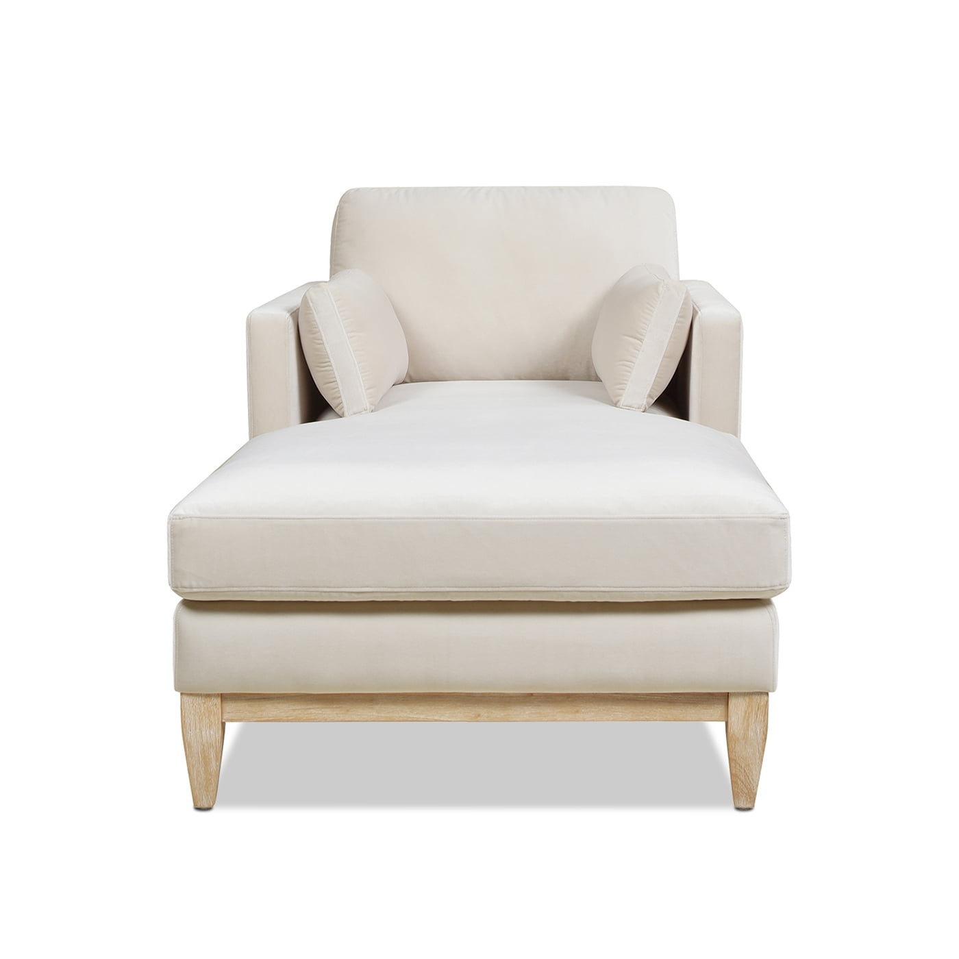 Knox 65" French Beige Performance Velvet & Wood Chaise Lounge Chair