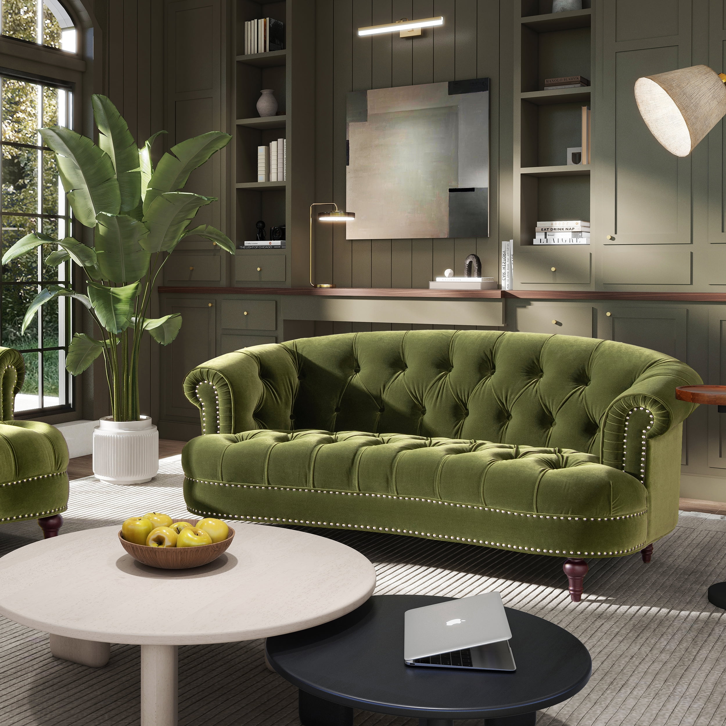 Jennifer Taylor Home La Rosa 68.5" Victorian Chesterfield Living Room Loveseat Sofa, Olive Green