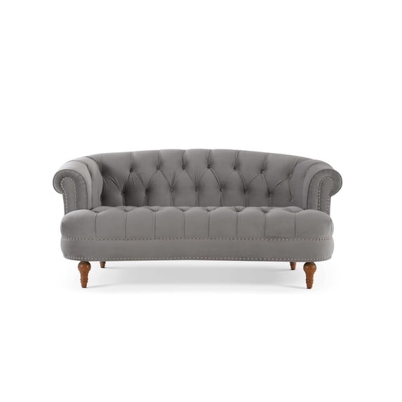 Jennifer Taylor Home La Rosa 68.5" Velvet Tufted Rolled Arm Chesterfield Loveseat Opal Grey Velvet