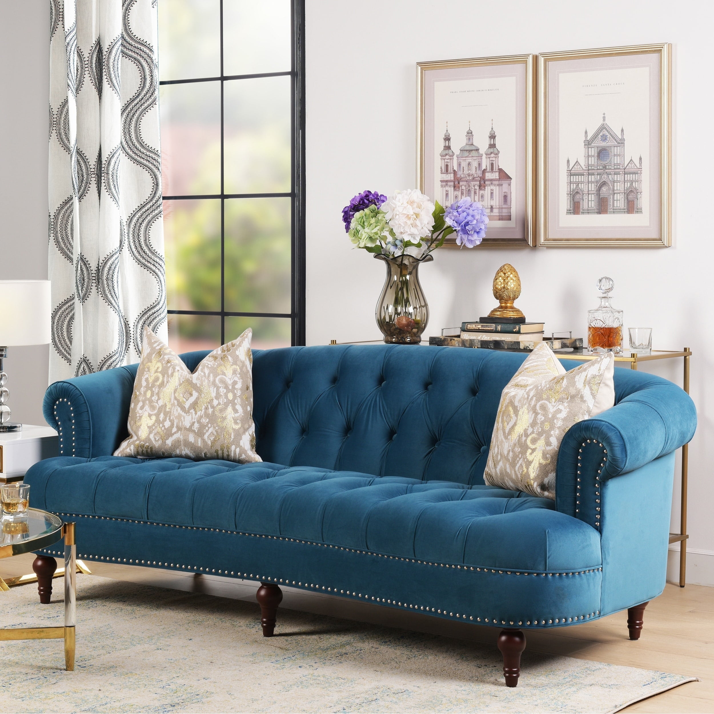 Jennifer Taylor Home La Rosa 84" Chesterfield Living Room Tufted Sofa Couch, Satin Teal