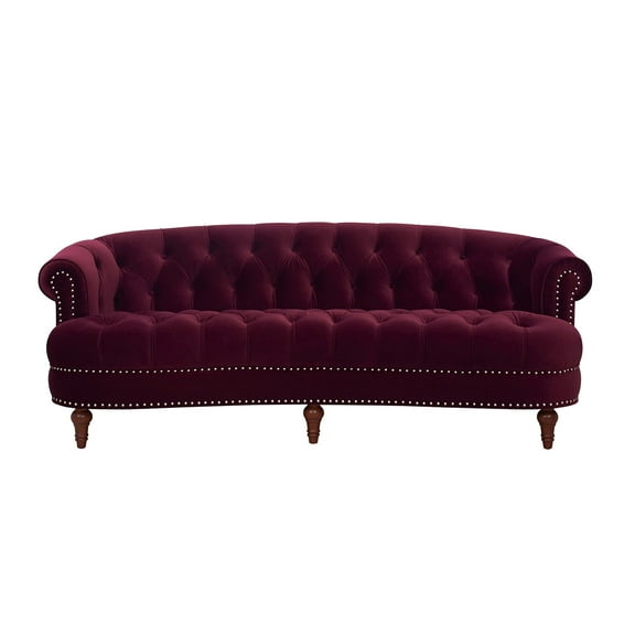 Jennifer Taylor Home La Rosa 84" Victorian Chesterfield Living Room Tufted Sofa Couch, Burgundy Velvet