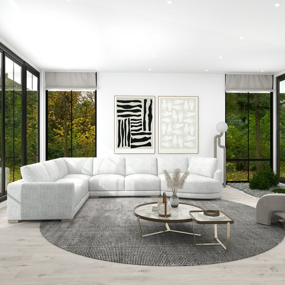 Jennifer Taylor Home Laguna 166" Right-Arm Facing Modern Modular Feather-Cushion 4-Piece Chaise Sectional Sofa, Cloud Light Gray Polyester Tweed