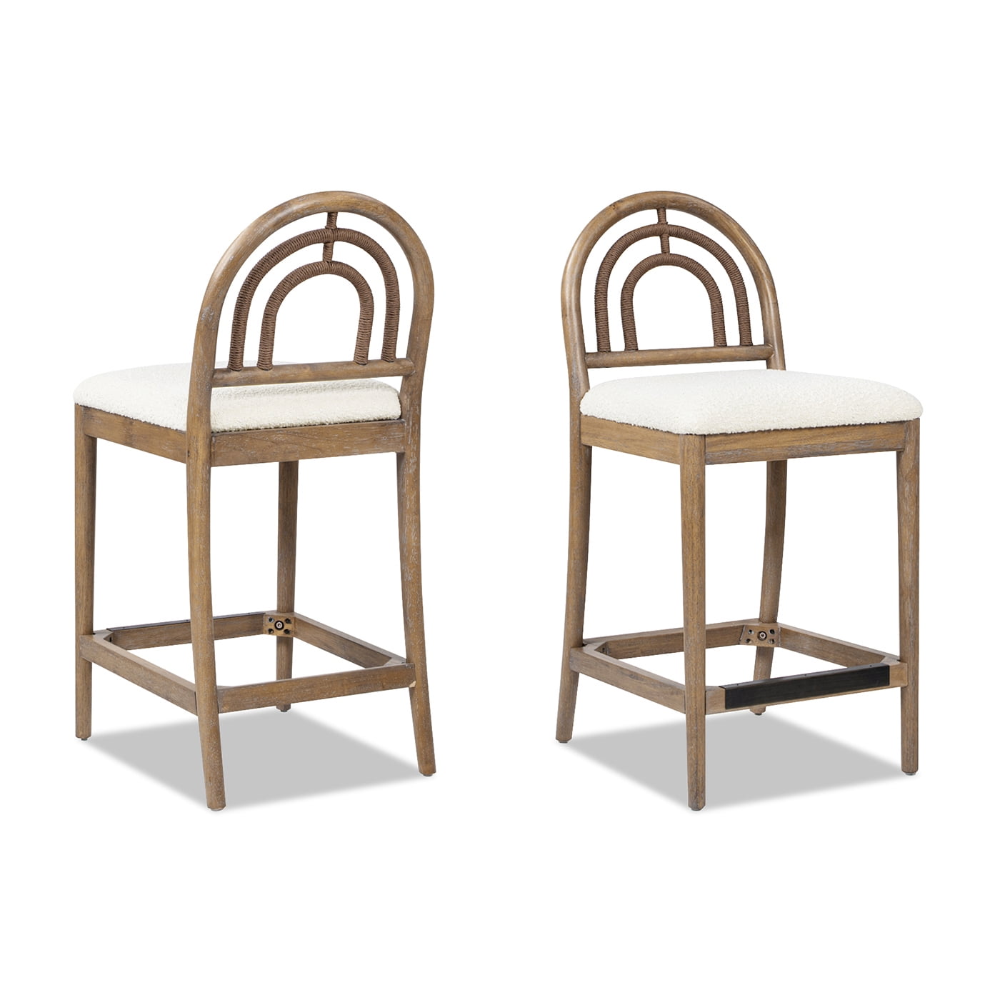 Leon 27" Arched Back Wood and Upholstered Counter Stools, Set of 2, Ivory White