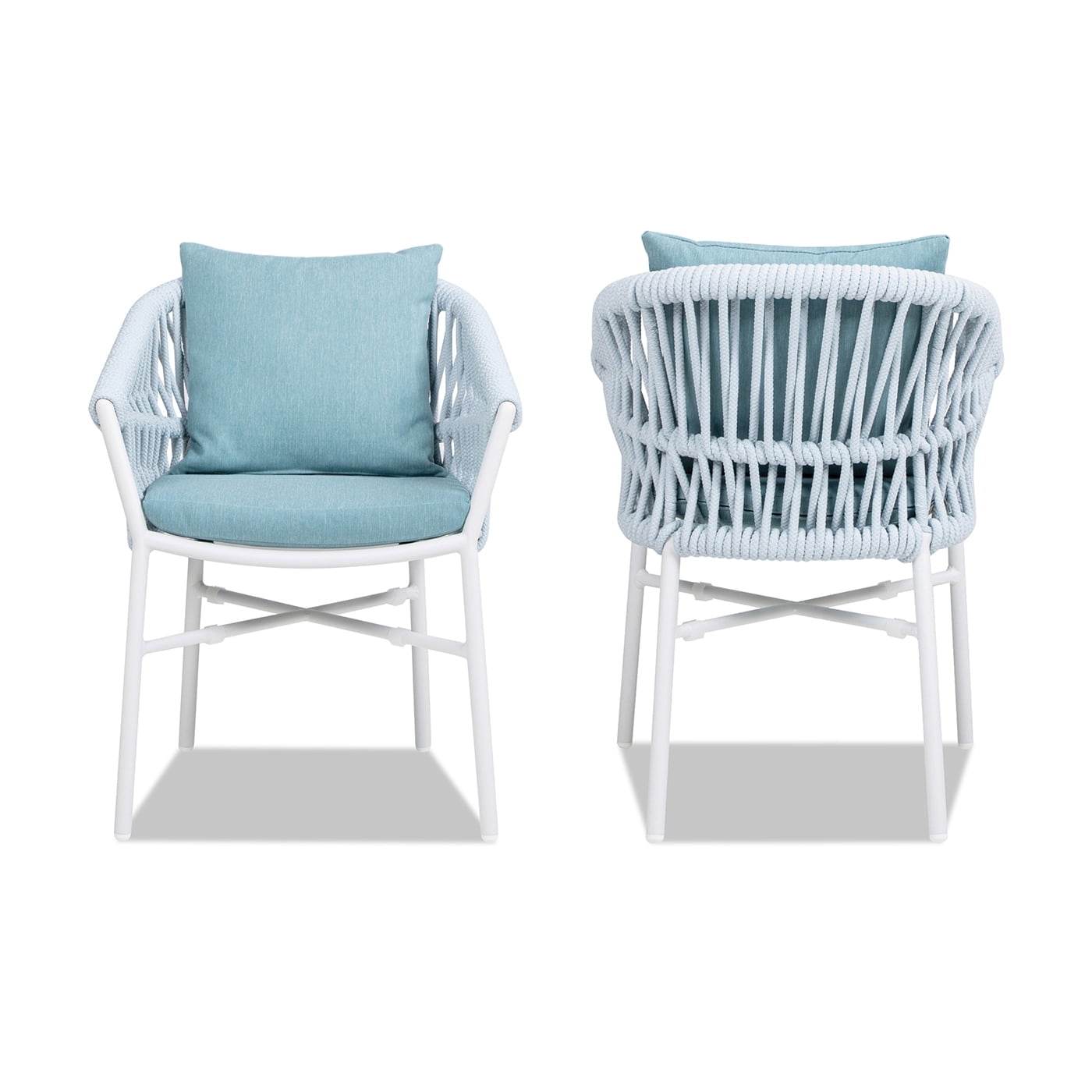 Sky Blue Aluminum Rope Outdoor Dining Chair with Cushions, Set of 2