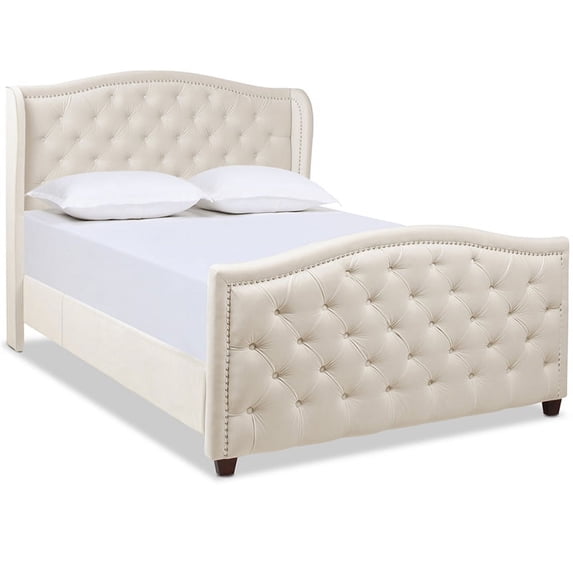 Jennifer Taylor Home Marcella Tufted Wingback Queen Bed French Beige