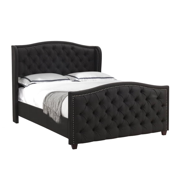 Marcella Tufted Wingback Queen Bed, Jet Black