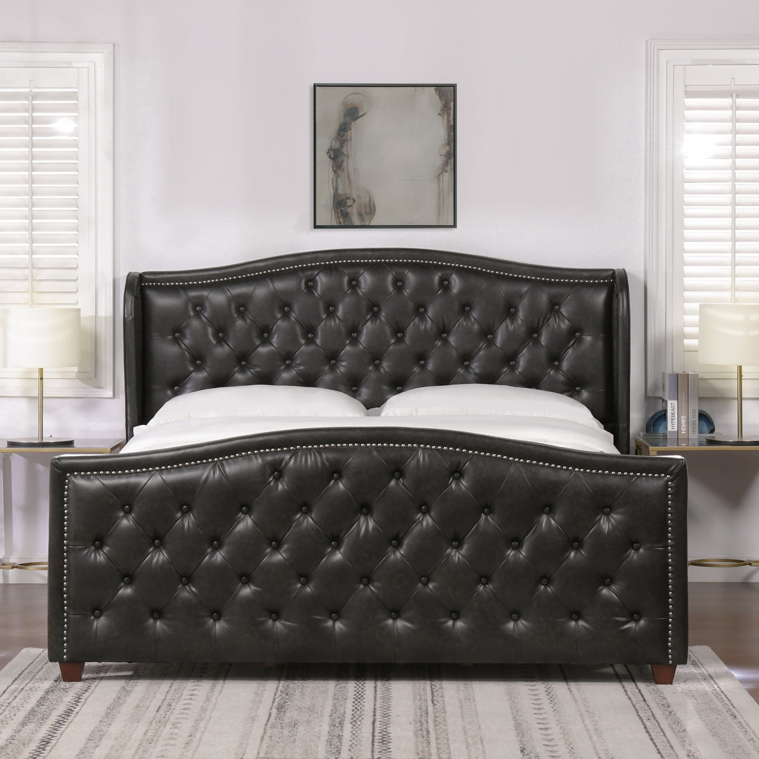 Jennifer Taylor Home Marcella Upholstered Headboard Bed King Vintage Black Brown