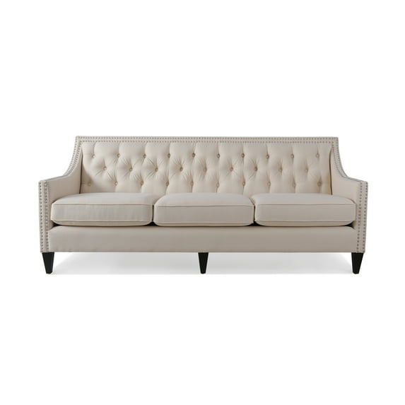 Marianne Tufted Sofa Nailhead Accents Sky Neutral