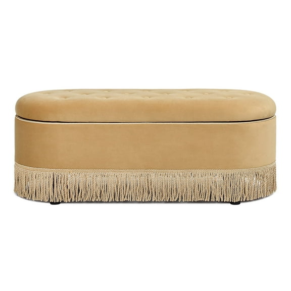 Jennifer Taylor Home Melinda 48.5" Oval Tufted Bullion Fringe Storage Bench, Gold Velvet
