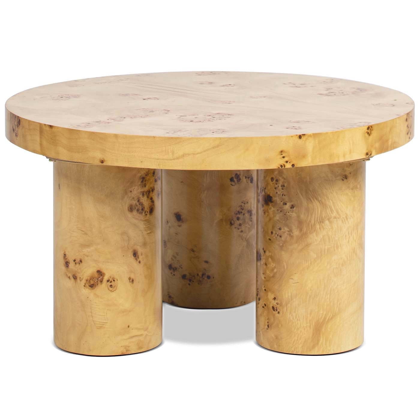 Nebula 28" Round Burl Wood Coffee Table with Pillar Legs