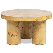 Jennifer Taylor Home Nebula 28 Round Pillar Leg Coffee Table, Warm Natural Brown Burl Wood