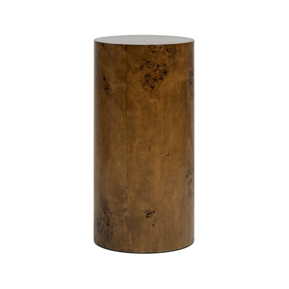Jennifer Taylor Home Nebula 29.5" Burl Accent Pillar Side Table, Medium Brown Walnut Burl Wood