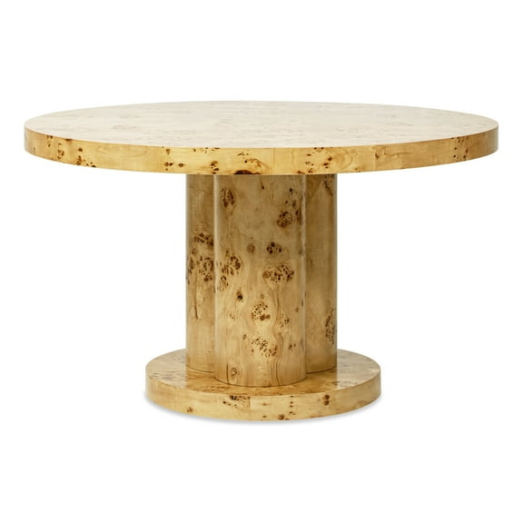 Jennifer Taylor Home Nebula 51" 5-6 Seater Round Burl Pillar Dining Table, Warm Natural Brown Burl Wood