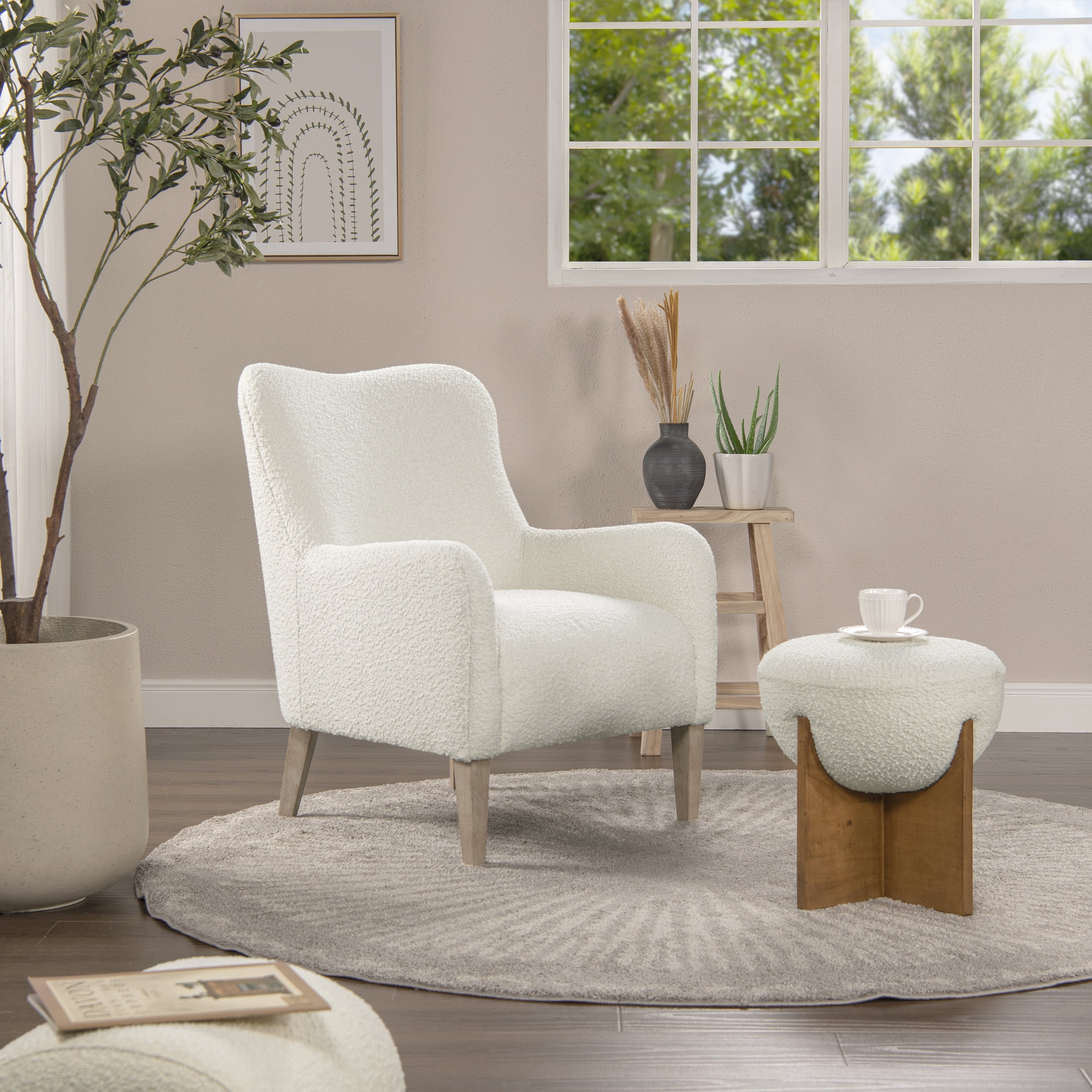 "Jennifer Taylor Home Nimbus 27.5"" Ivory White Boucle Curved Accent Chair, Pair Available ...
