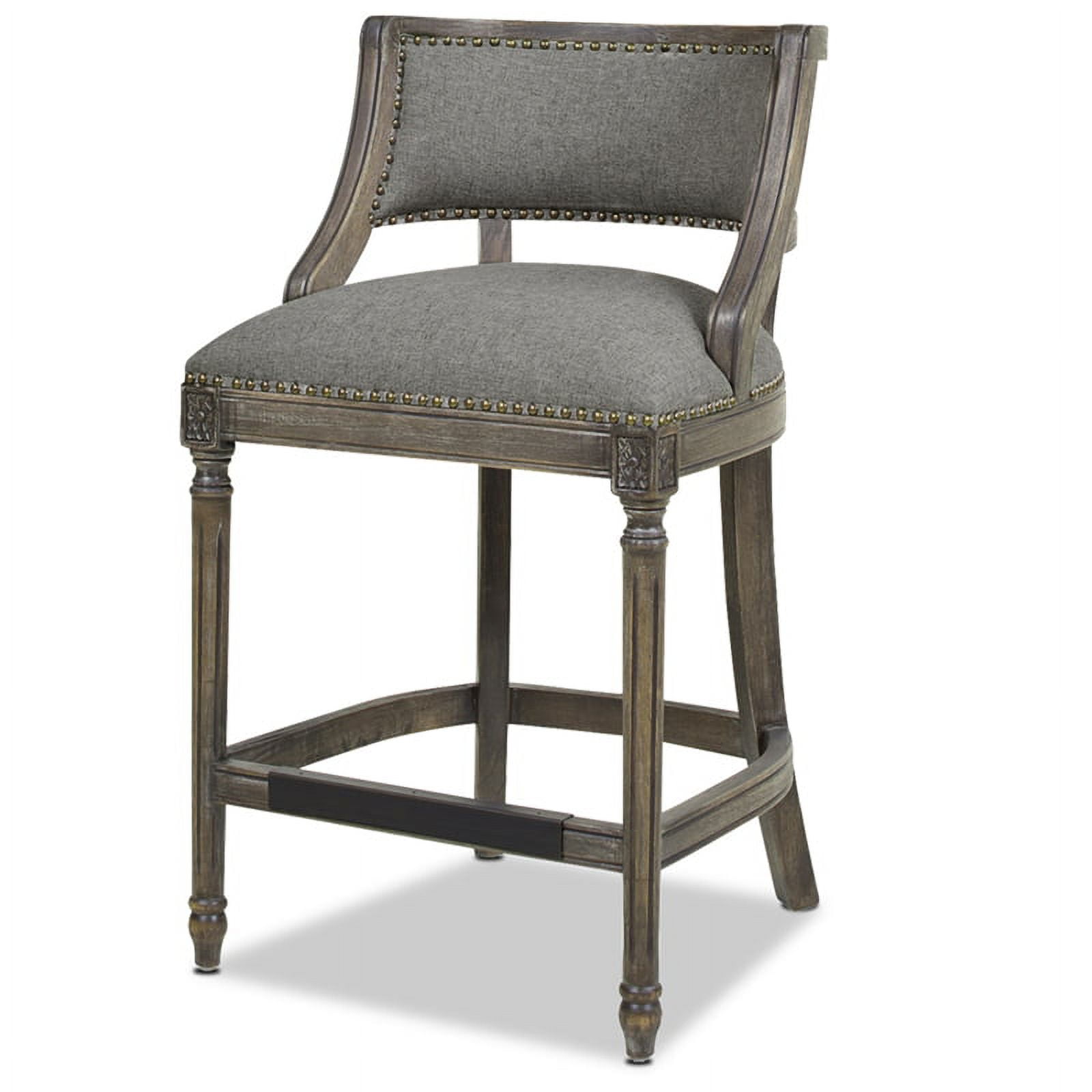 Paris 36.5'' Vintage Chic Dark Heathered Gray Linen & Wood Bar Stool
