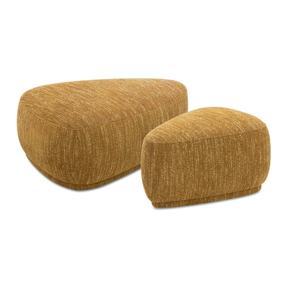 Jennifer Taylor Home Pebble 44" & 26" Rounded Triangle Cocktail Ottoman Set, Mustard Yellow Tweed