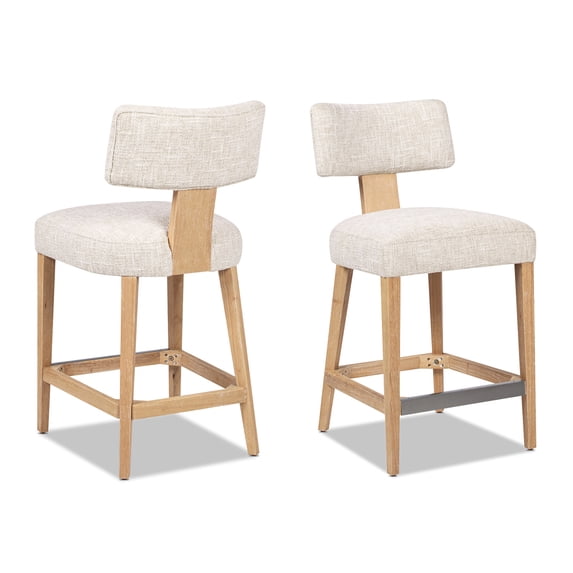 Jennifer Taylor Home Penny Round Arched Upholstered Counter Stool, Set of 2, Travertine Beige Chenille