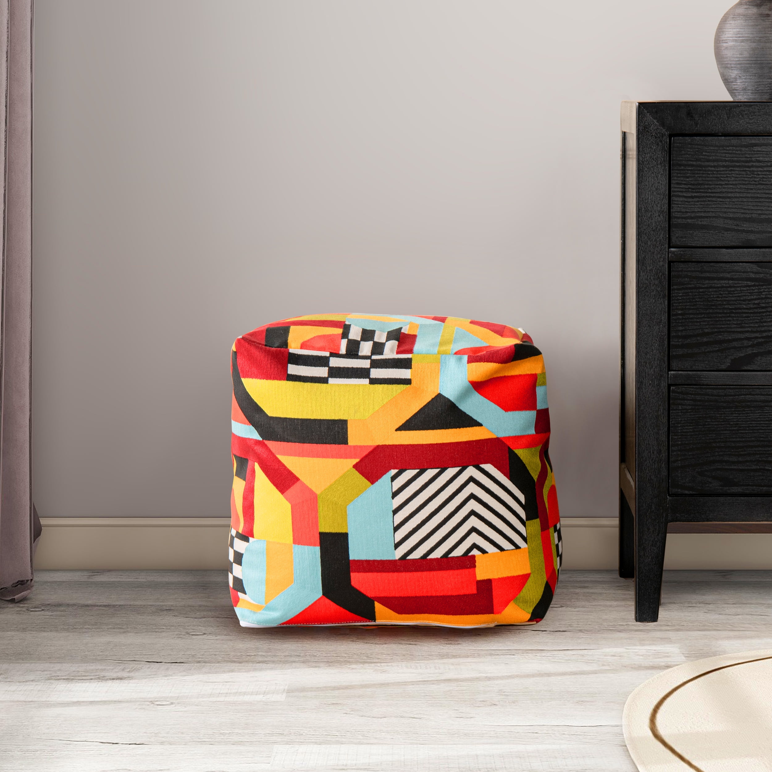 Colorpop Multicolored Embroidered Oversized Pouf Ottoman
