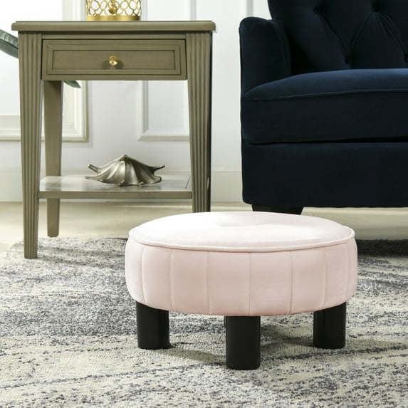 Jennifer Taylor Home Riley 16" Round Footstool Ottoman Light Blush Pink Velvet