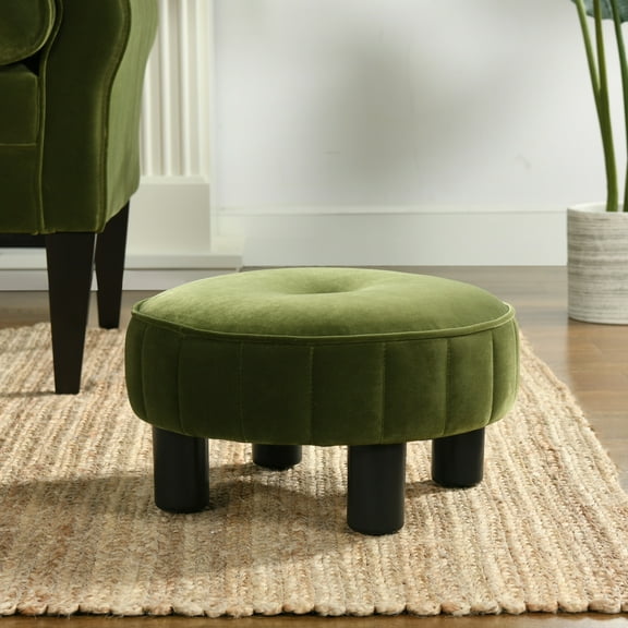 Jennifer Taylor Home Riley 16" Round Footstool Ottoman Olive Green Velvet