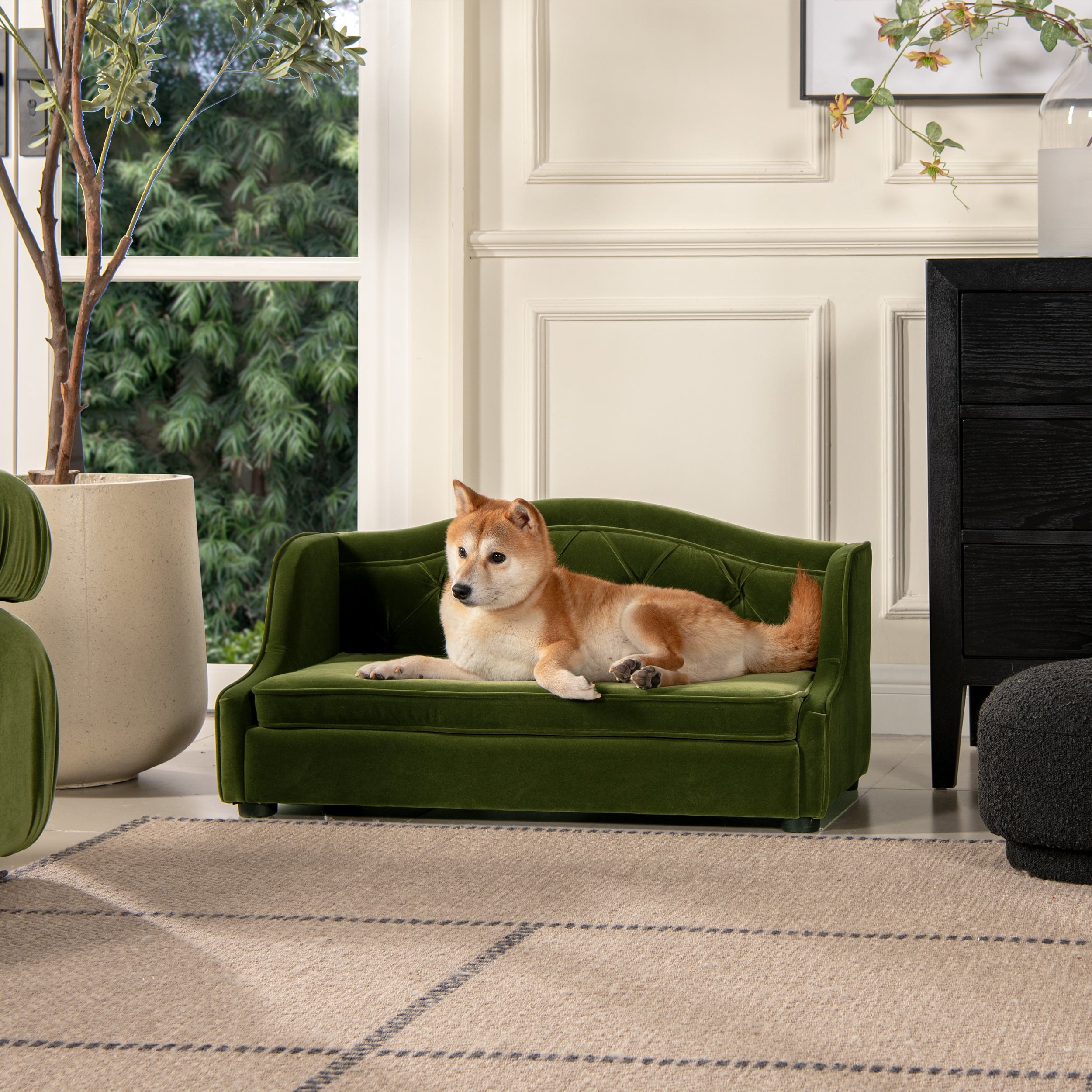Robin 35" Olive Green Velvet Tufted Wingback Pet Sofa Bed